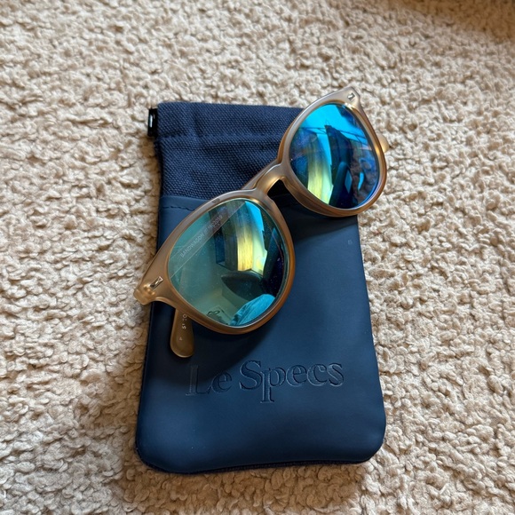 Le Specs Tan Frame Sunglasses with Reflective Blue Lenses - Picture 1 of 2